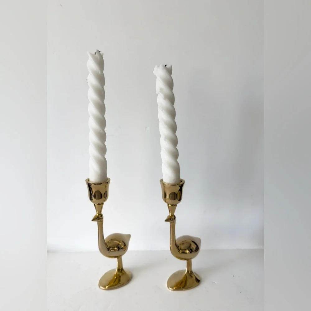 Jonathan Adler Ostrich Solid Brass Candle Holder Set of 2 Bird Contemporary